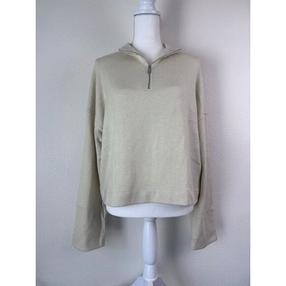 Madewell women's large cream quarter zip pullover‎ top oversized casual stretch - Picture 1 of 7